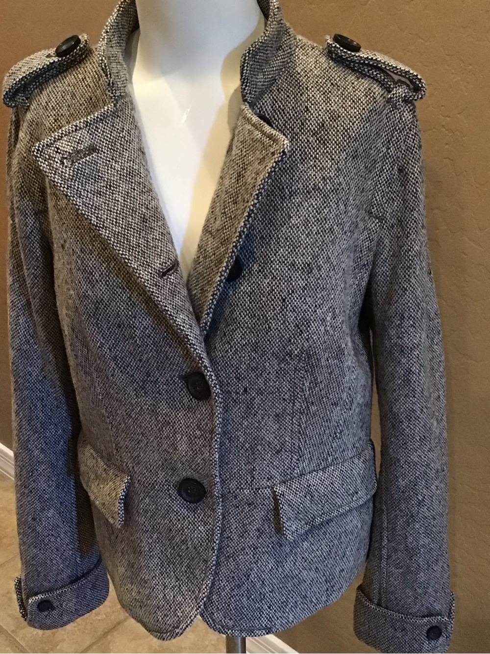 GAP Women’s Gray Herringbone Button-Front Blazer Size L